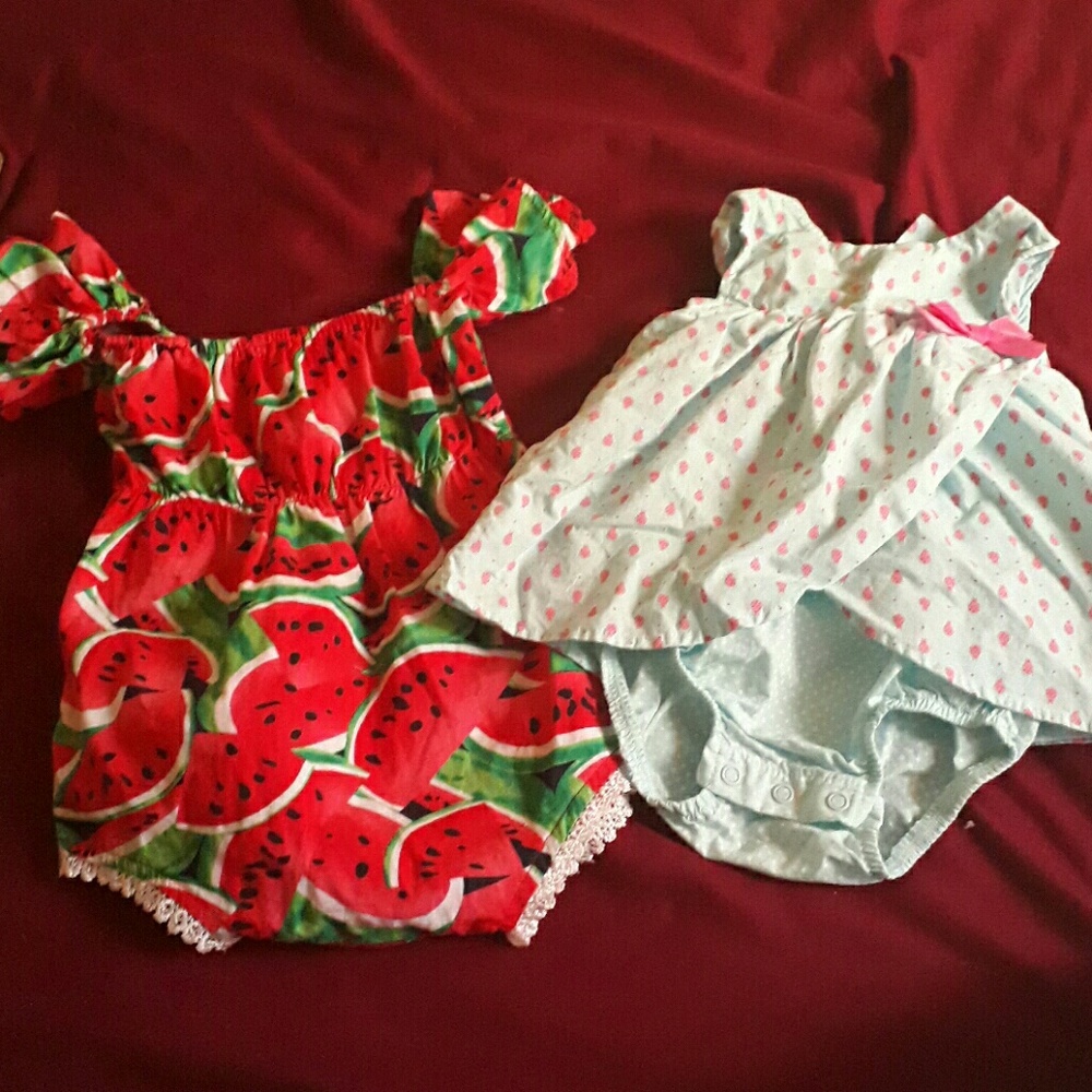 Beautiful baby outfit, watermelon style. + Blue dr